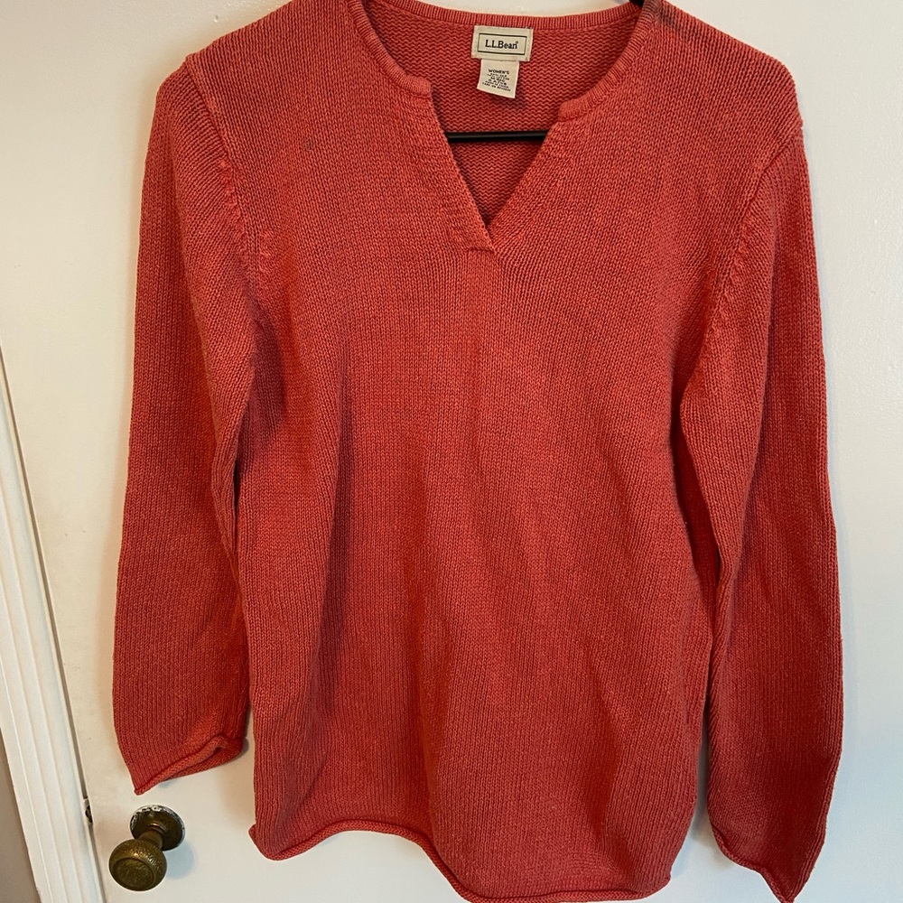 LL Bean v-neck orange sweater